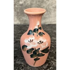 Vtg 3 3/4” Pink Glazed Porcelain Hand Painted Floral Bud Vase Charcon Northvale